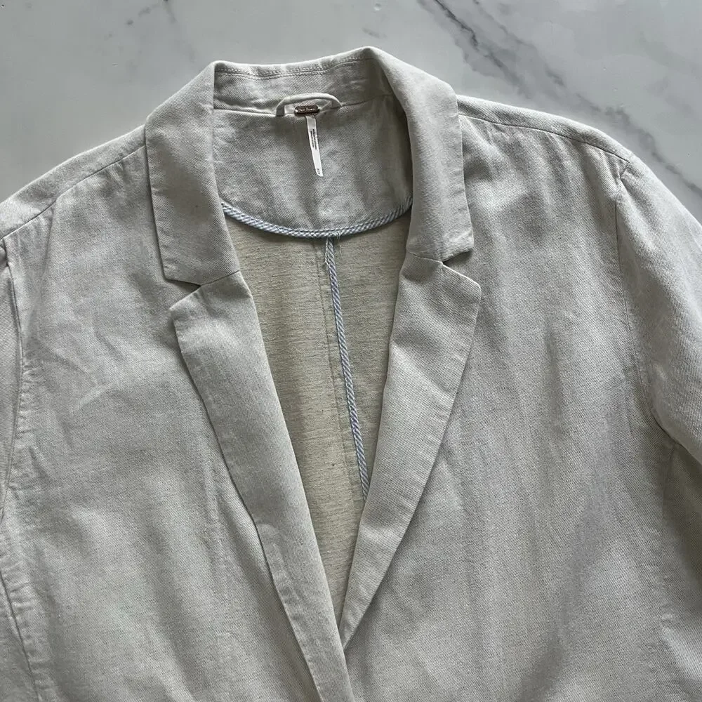 Free People Simply Perfect Linen Blazer Natural Tan Medium Oversized Jacket M